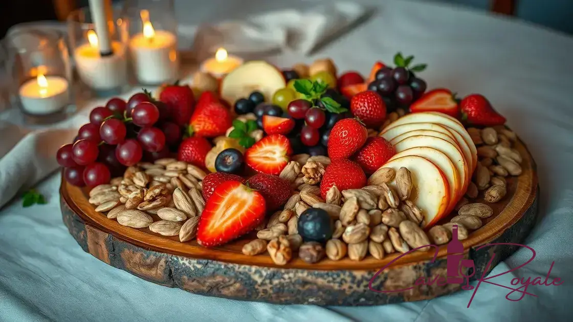 Fruits e castanhas na tábua de frios