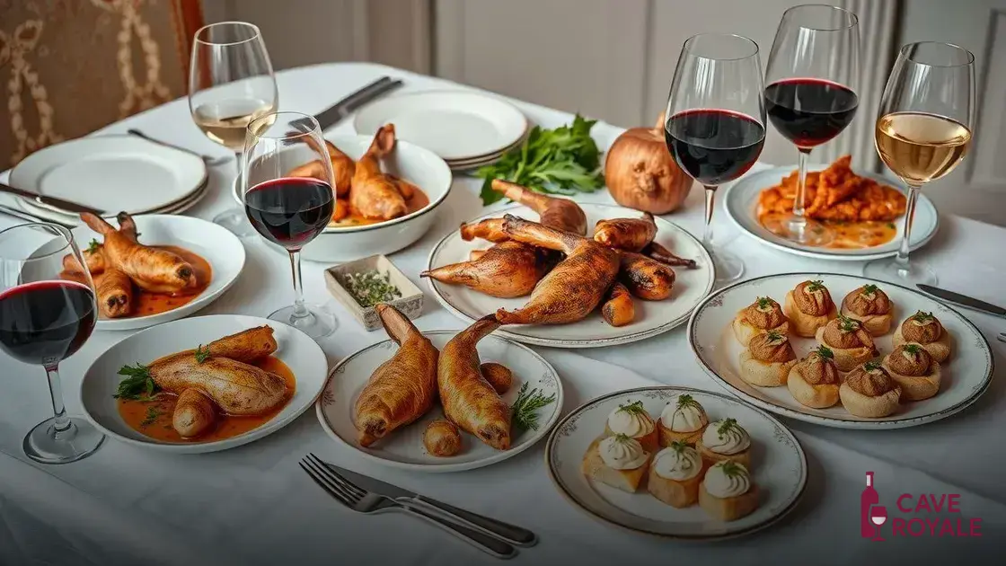 Pratos clássicos com carne de coelho e vinho